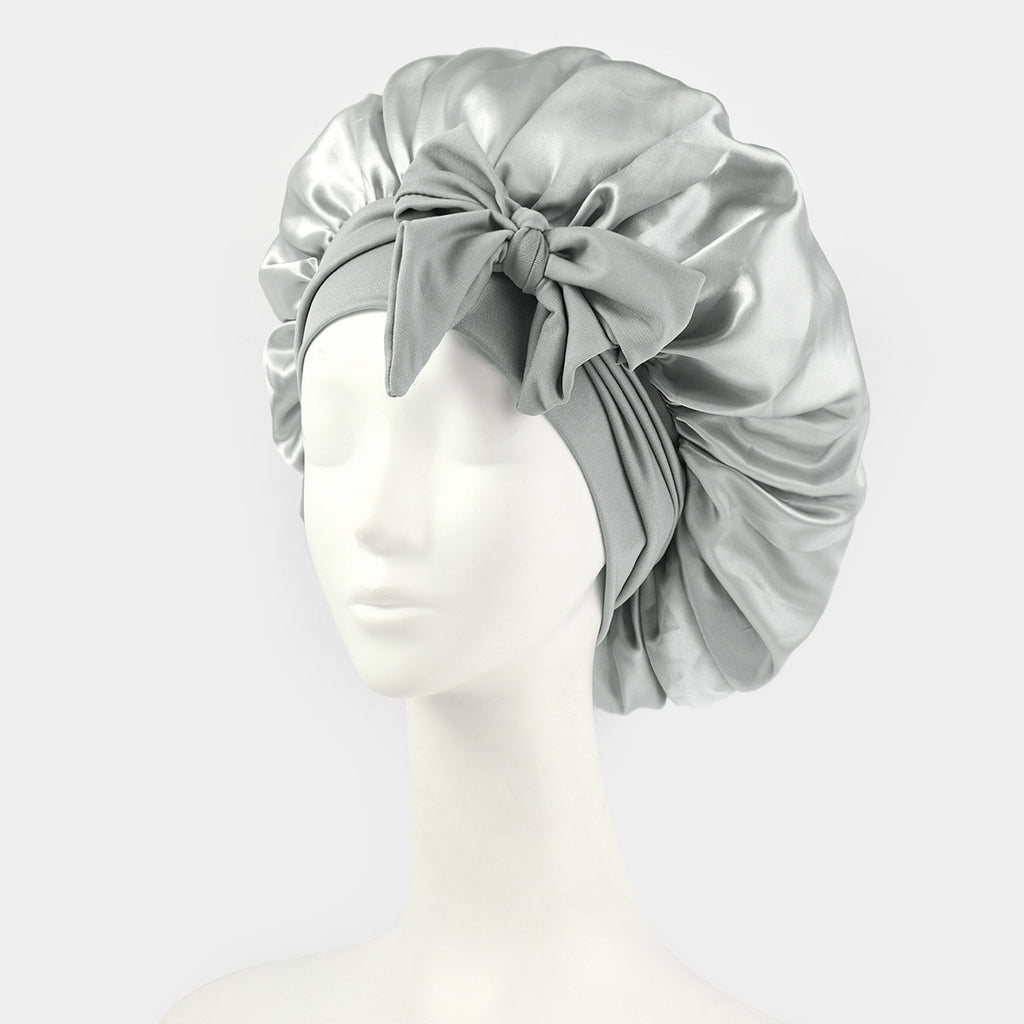 Luxury Non-Slip Satin Bonnet with Adjustable Tie Band – Double-Layer Hair Protection for Edges, Curls & Wigs