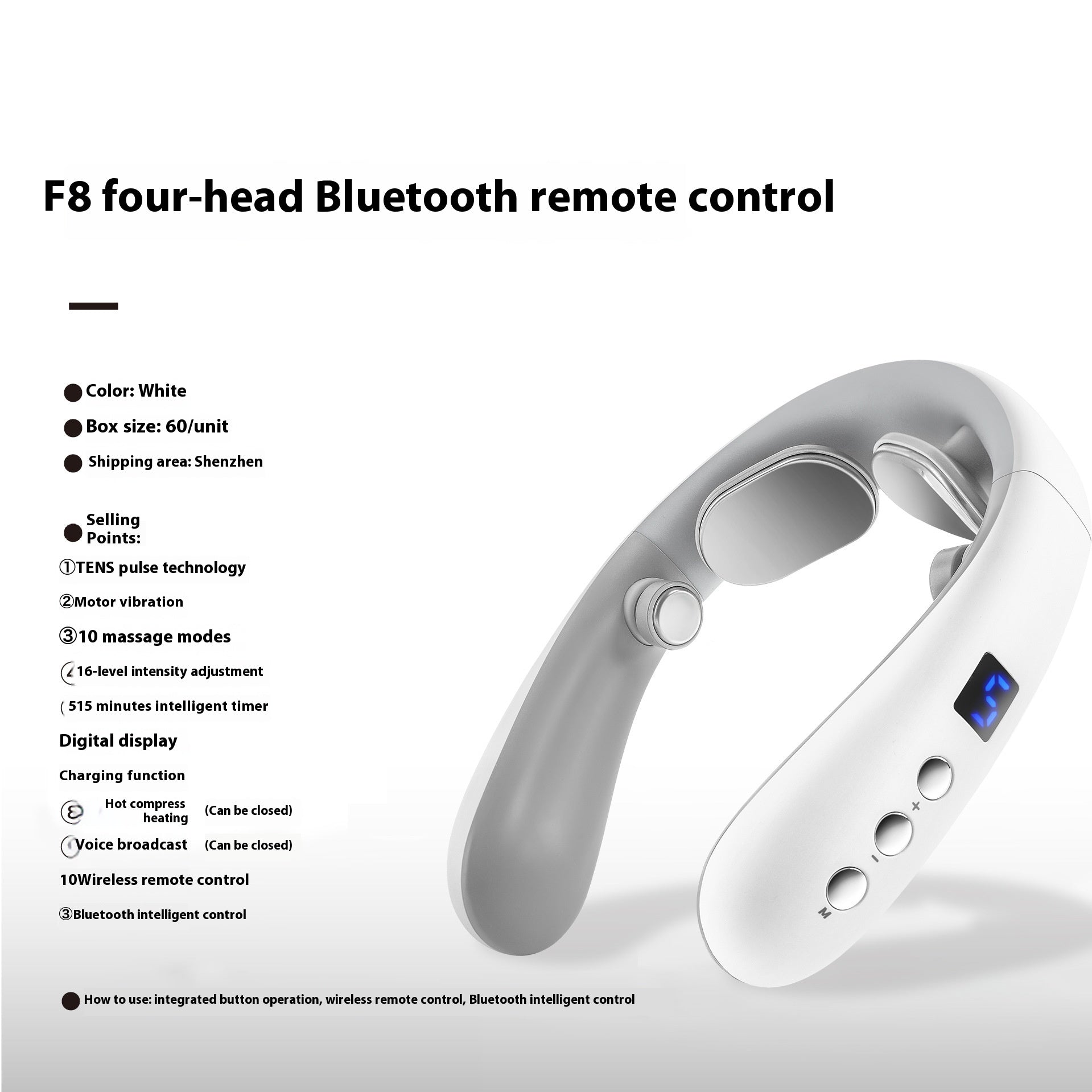 Premium Bluetooth USB Neck Massager – Heat Therapy, Voice & Remote Control, Washable & Portable